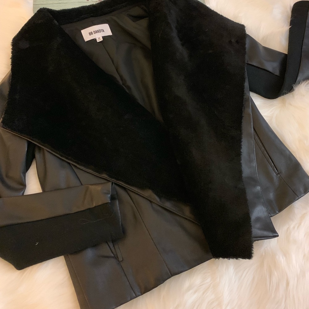 Faux leather and fur bomber jacket